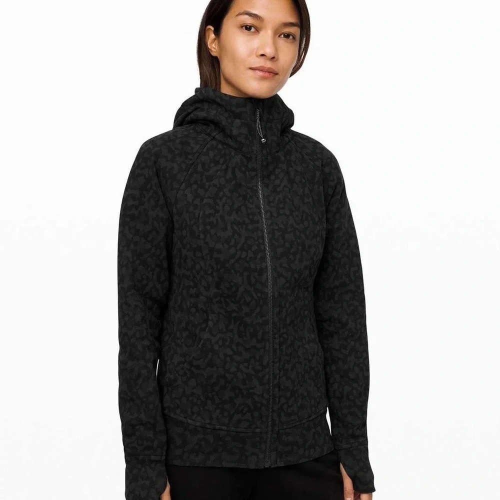 Lululemon Athletica Womens Scuba Hooded Zip Up Jacket - Black/Gray Leopard Print - Picture 2 of 11